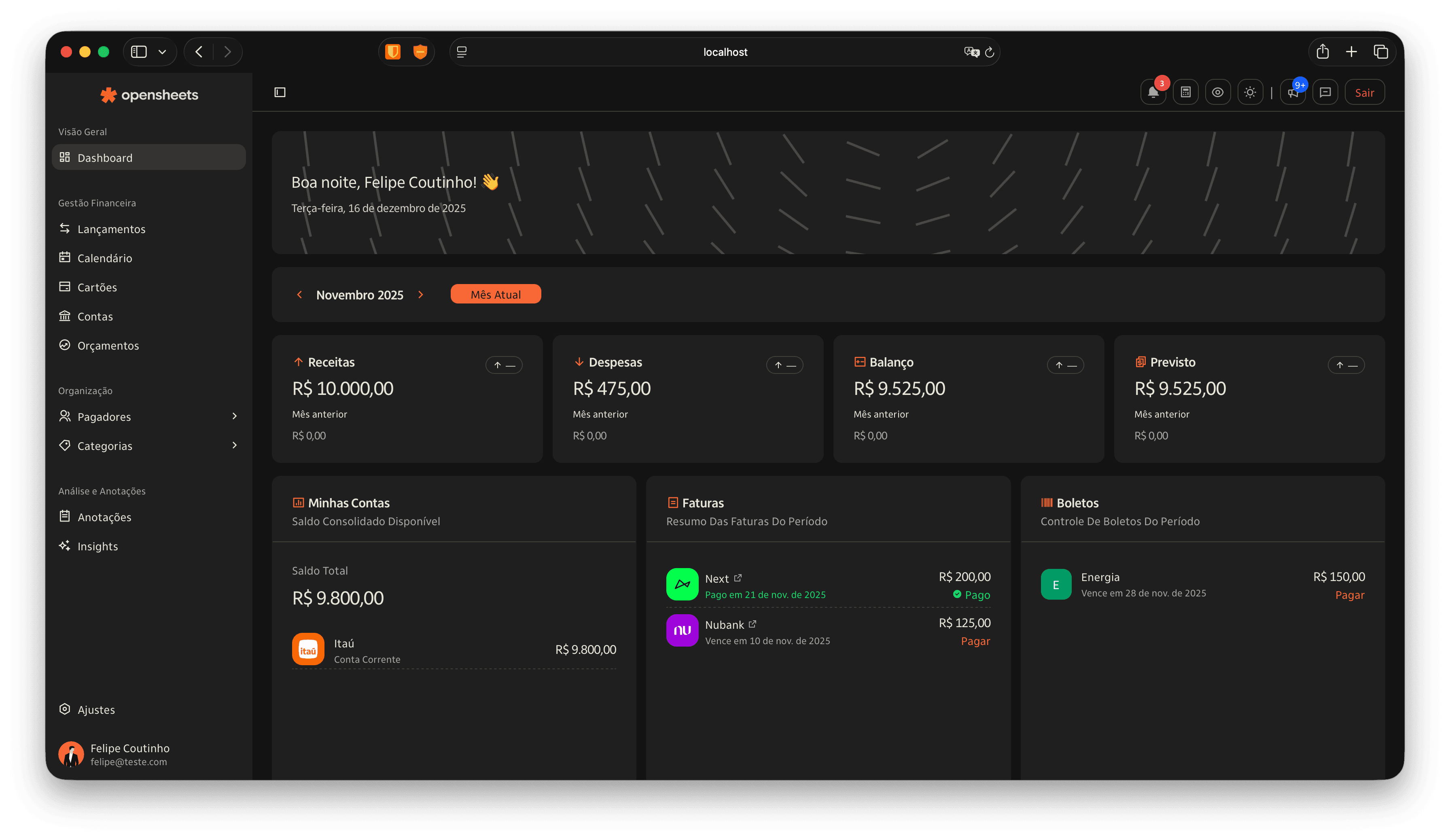 opensheets Dashboard Preview